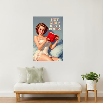 Hot Girls Read Books | Retro Pinup Wall Art Print Poster