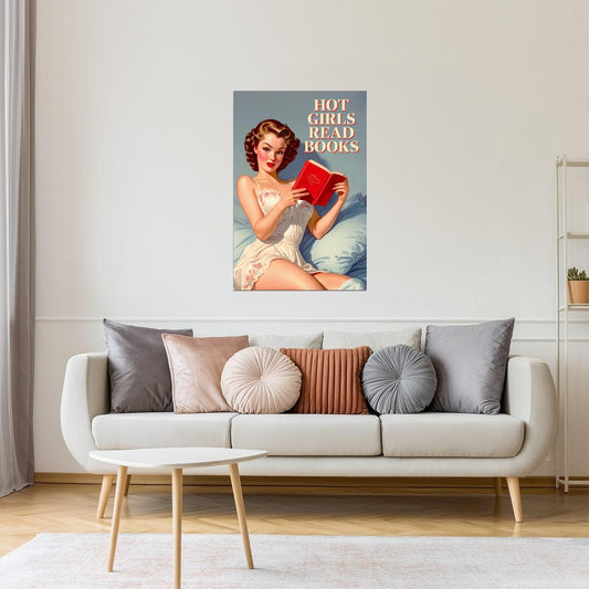 Hot Girls Read Books | Retro Pinup Wall Art Print Poster