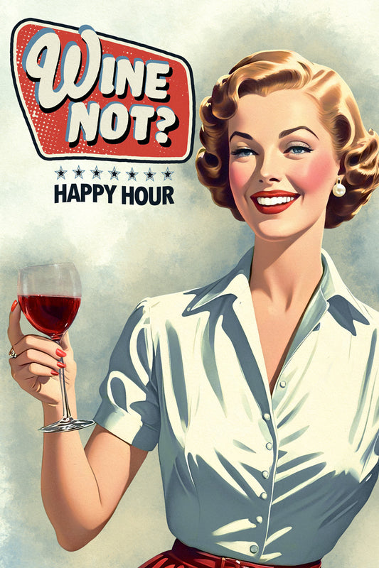 Wine Not | Funny Retro Kitchen Bar Wall Decor Poster