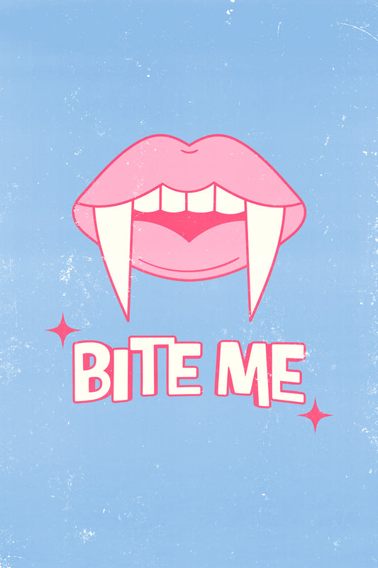 Bite Me | Pink Vampire Lips Pastel Halloween Wall Art Poster