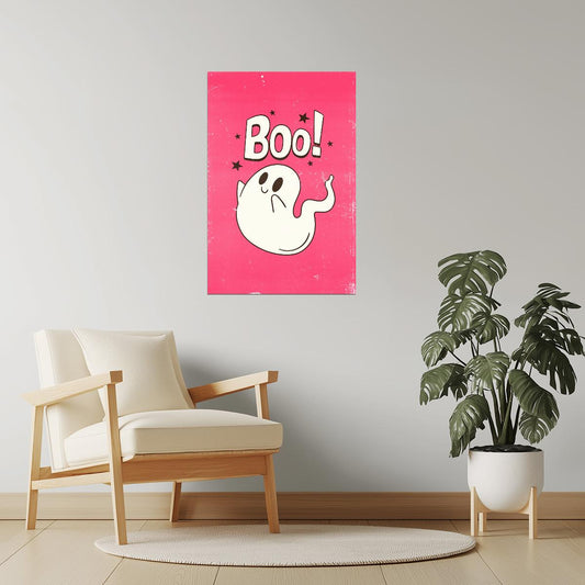 Boo! | Cute Ghost Pink Halloween Print Pastel Wall Decor Poster