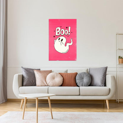 Boo! | Cute Ghost Pink Halloween Print Pastel Wall Decor Poster
