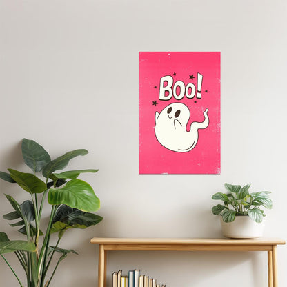 Boo! | Cute Ghost Pink Halloween Print Pastel Wall Decor Poster