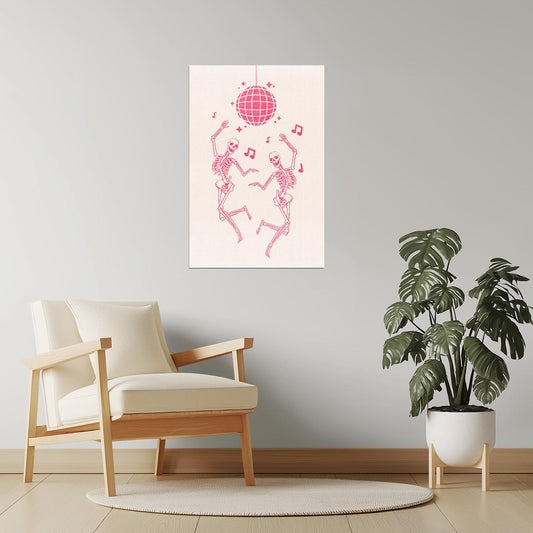 Dancing Skeletons | Pastel Disco Halloween Wall Art Print Poster