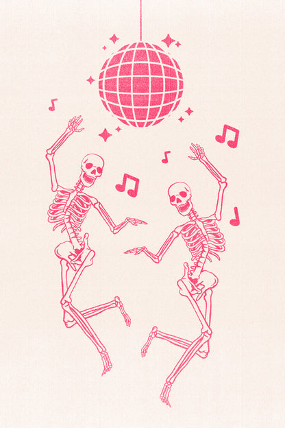 Dancing Skeletons | Pastel Disco Halloween Wall Art Print Poster