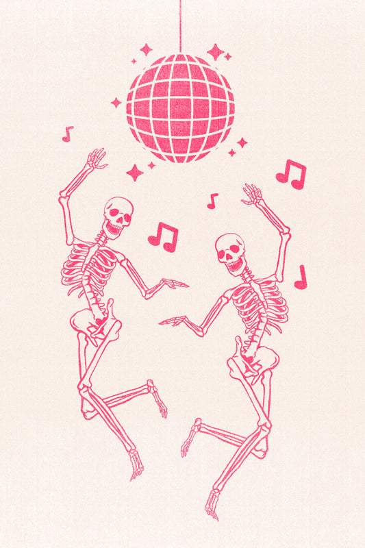 Dancing Skeletons | Pastel Disco Halloween Wall Art Print Poster