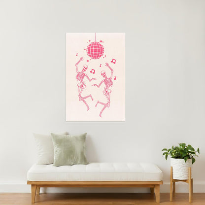 Dancing Skeletons | Pastel Disco Halloween Wall Art Print Poster