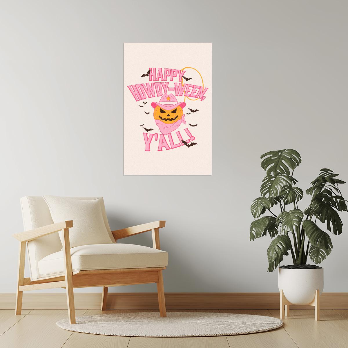 Howdyween | Cowgirl Pink Pastel Halloween Wall Decor Poster