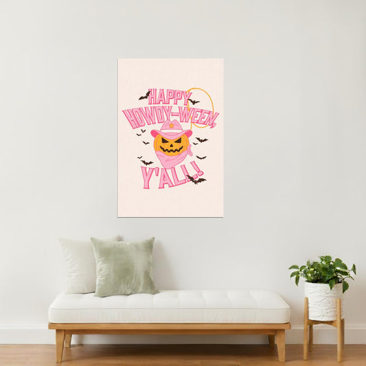 Howdyween | Cowgirl Pink Pastel Halloween Wall Decor Poster