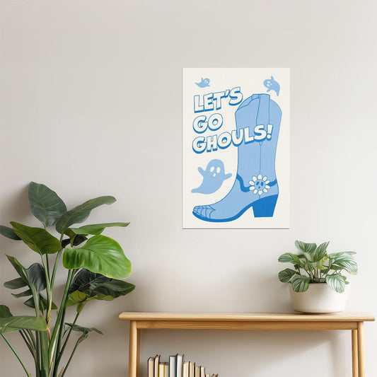 Let’s Go Ghouls | Cowgirl Boot Blue Pastel Halloween Wall Art Poster