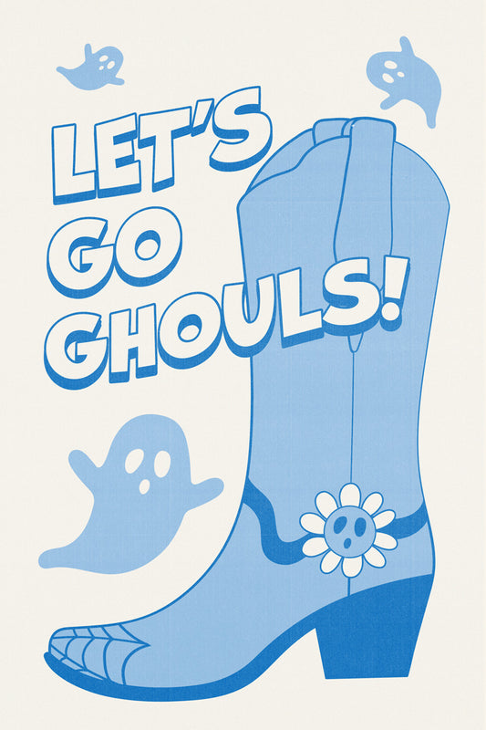 Let’s Go Ghouls | Cowgirl Boot Blue Pastel Halloween Wall Art Poster