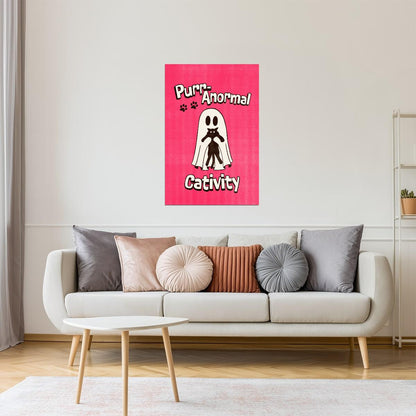 Purranormal Cativity | Cute Ghost Cat Pink Halloween Print Poster