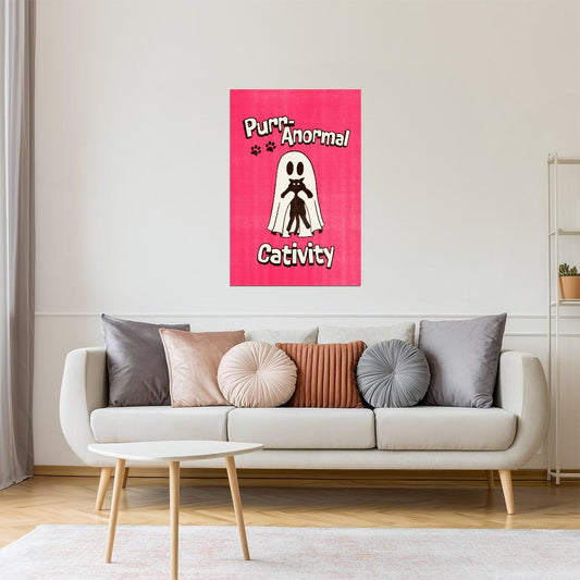Purranormal Cativity | Cute Ghost Cat Pink Halloween Print Poster