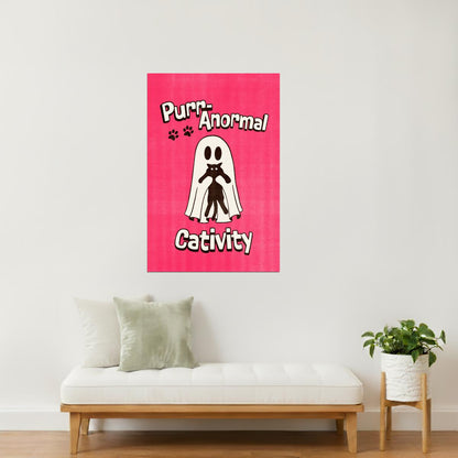 Purranormal Cativity | Cute Ghost Cat Pink Halloween Print Poster