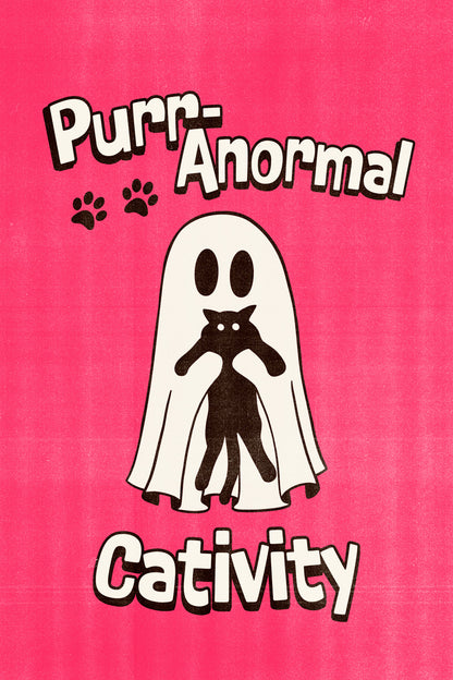 Purranormal Cativity | Cute Ghost Cat Pink Halloween Print Poster