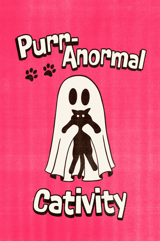 Purranormal Cativity | Cute Ghost Cat Pink Halloween Print Poster