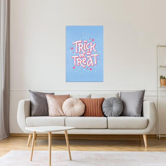 Trick or Treat | Blue and Pink Pastel Halloween Wall Decor Poster