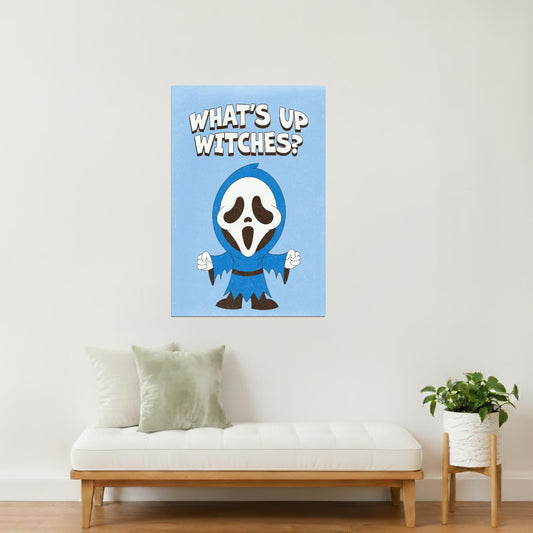 What’s Up Witches | Cute Ghostface Blue Halloween Print Poster