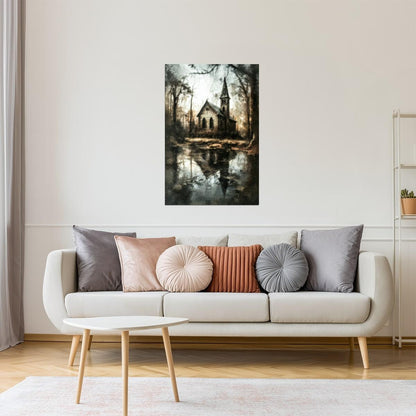 Abandoned Church by the Lake | Gothic Halloween Wall Art Print Poster