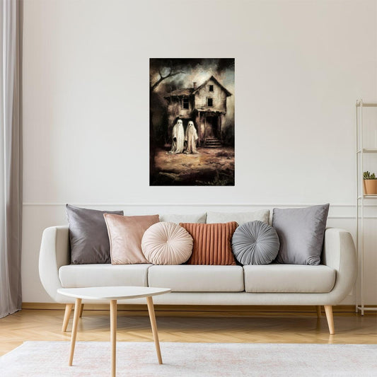 Ghost Couple at Haunted House | Haunted Halloween Wall Decor Poster