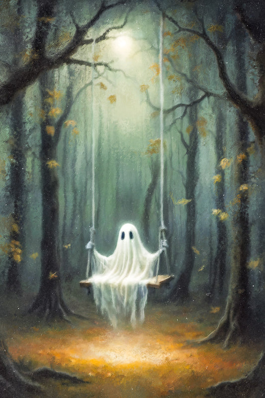 Cute Ghost on a Swing | Halloween Artwork Poster
