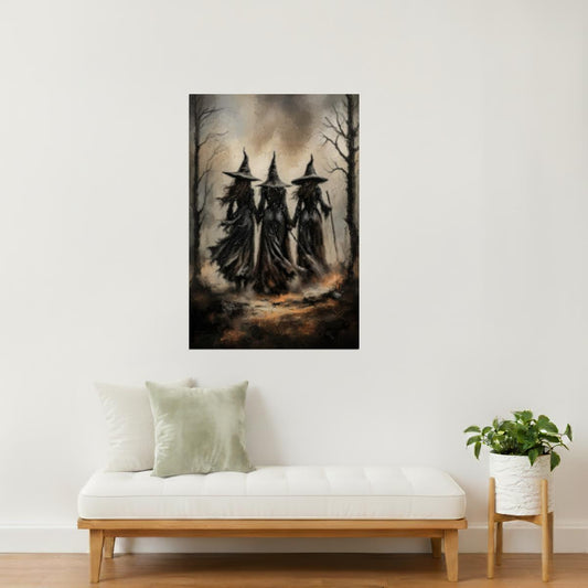 Three Witches Silhouette | Gothic Halloween Wall Decor Poster