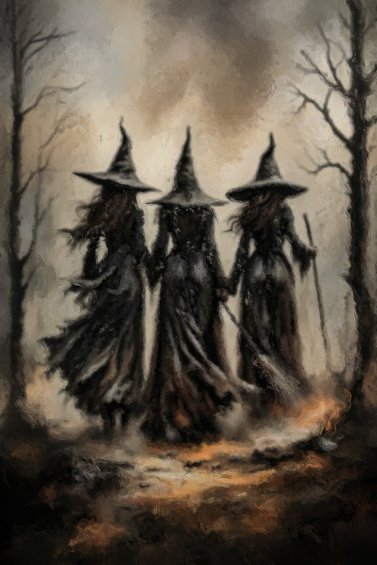 Three Witches Silhouette | Gothic Halloween Wall Decor Poster