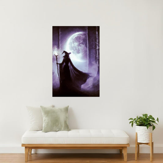 Witch under the Moon | Whimsigoth Halloween Wall Art Print Poster