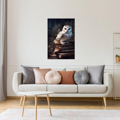 Owl with Books in Library | Dark Academia Gothic Wall Decor Poster