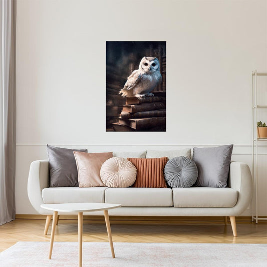 Owl with Books in Library | Dark Academia Gothic Wall Decor Poster