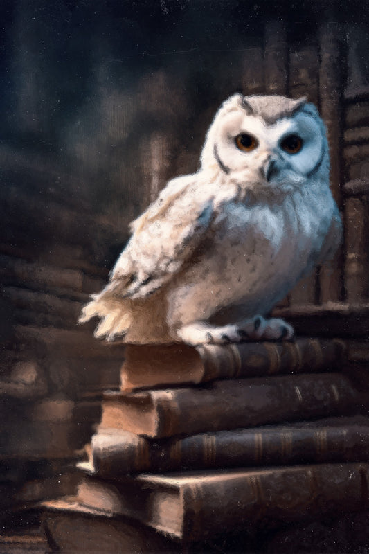 Owl with Books in Library | Dark Academia Gothic Wall Decor Poster