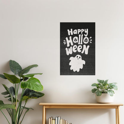 Happy Halloween Ghost | Boho Minimalist Halloween Wall Art Poster