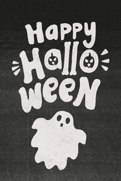 Happy Halloween Ghost | Boho Minimalist Halloween Wall Art Poster