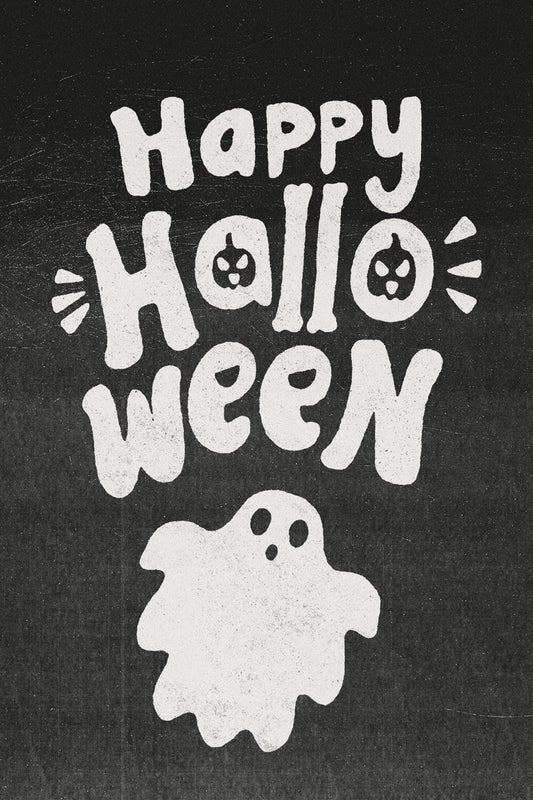 Happy Halloween Ghost | Boho Minimalist Halloween Wall Art Poster