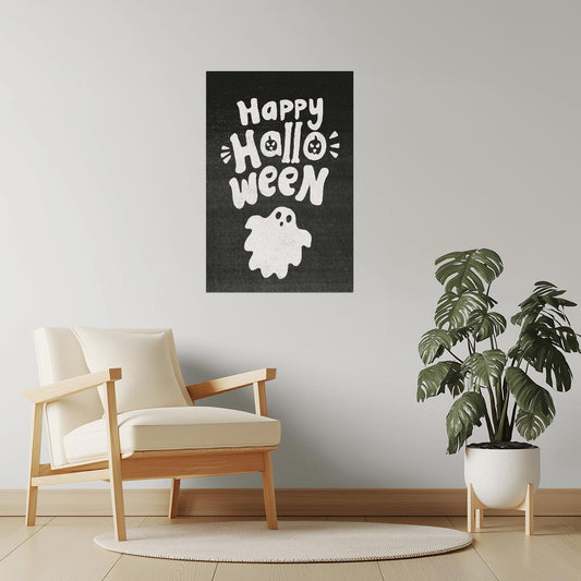 Happy Halloween Ghost | Boho Minimalist Halloween Wall Art Poster
