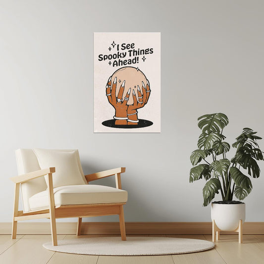 Crystal Ball Fortune | Boho Minimalist Spooky Halloween Wall Art Poster