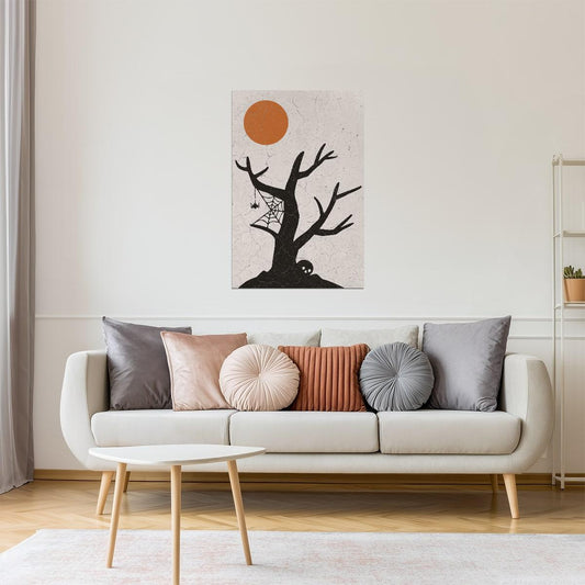 Haunted Tree with Moon | Boho Minimalist Creepy Halloween Wall Art Poster