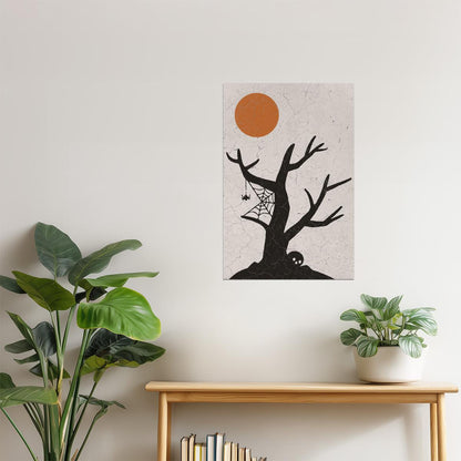 Haunted Tree with Moon | Boho Minimalist Creepy Halloween Wall Art Poster