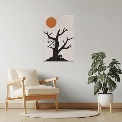 Haunted Tree with Moon | Boho Minimalist Creepy Halloween Wall Art Poster
