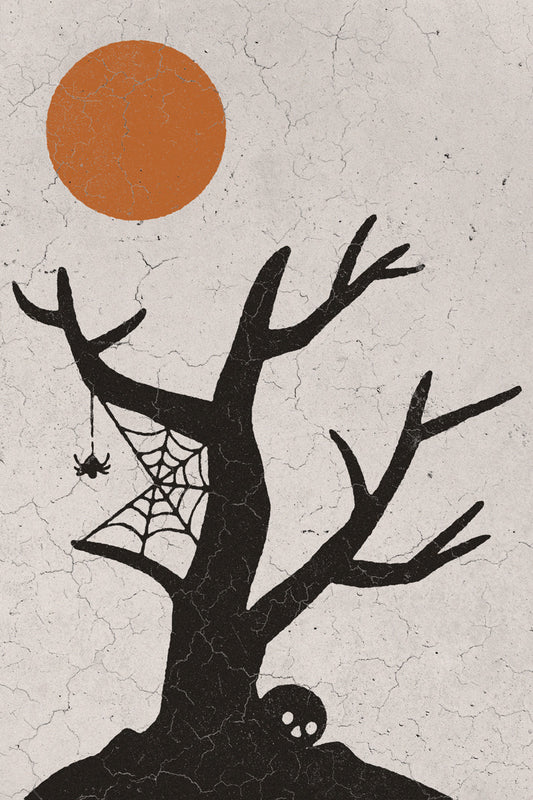 Haunted Tree with Moon | Boho Minimalist Creepy Halloween Wall Art Poster
