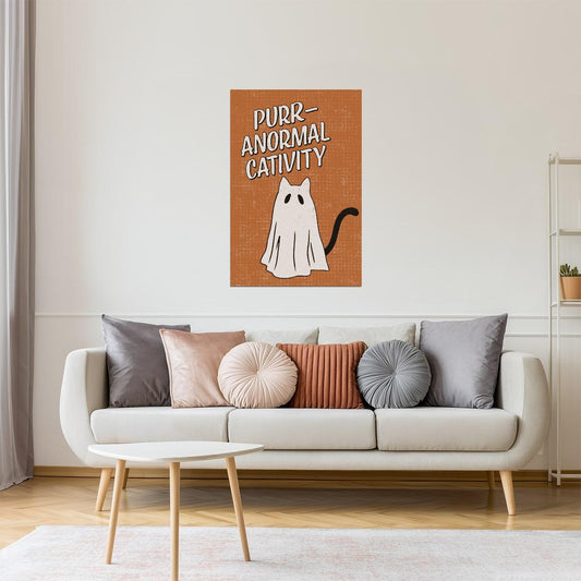 Purranormal Cativity | Boho Minimalist Funny Cat Halloween Wall Art Poster