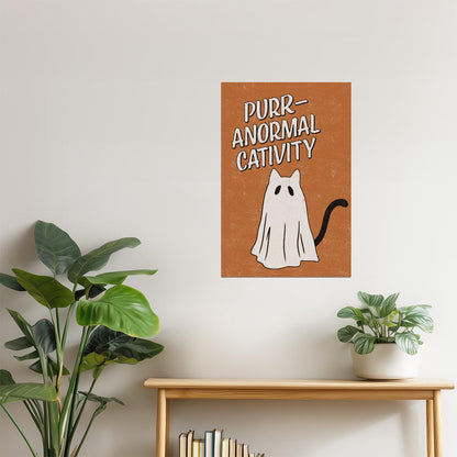 Purranormal Cativity | Boho Minimalist Funny Cat Halloween Wall Art Poster