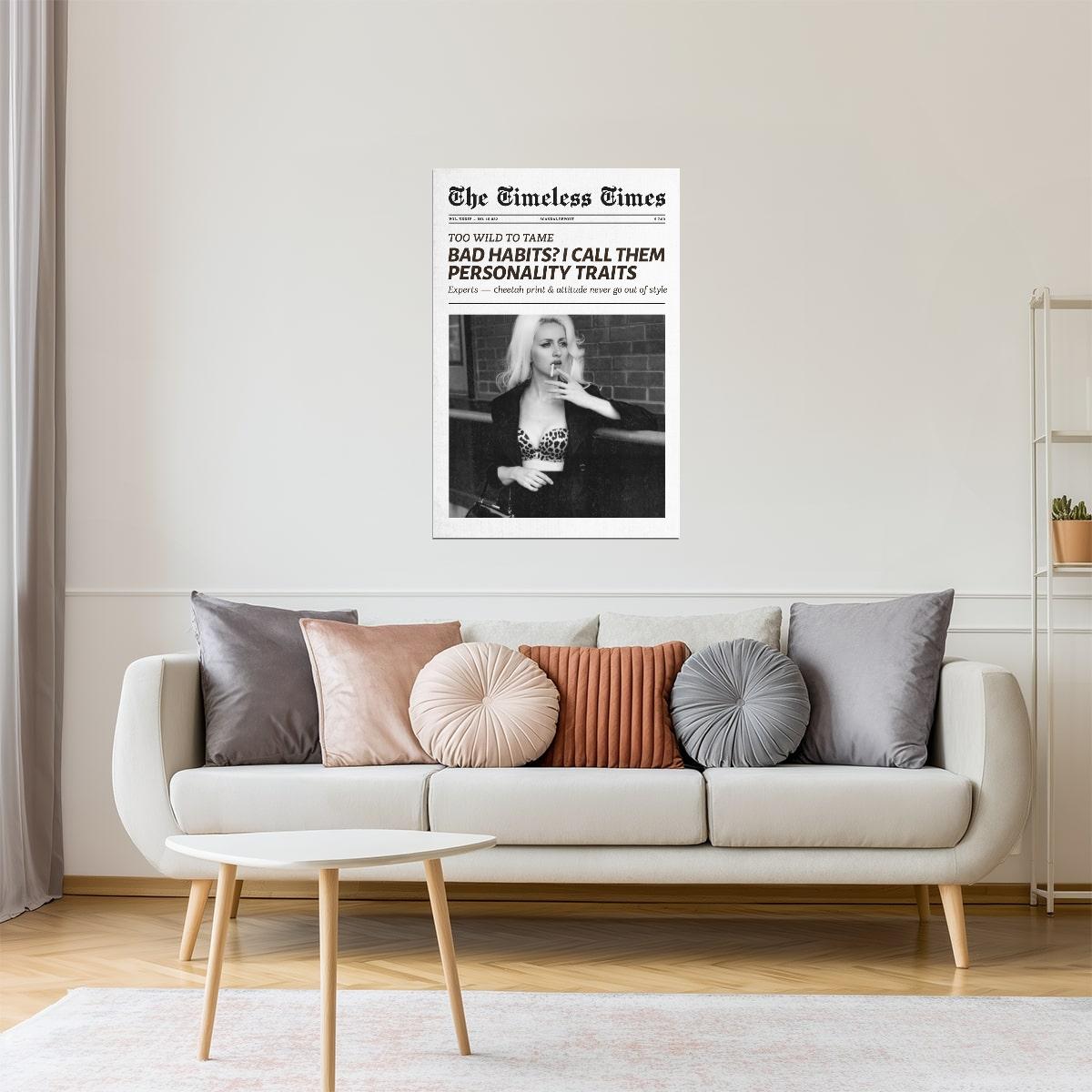 Bad Habits | Black and White Newspaper Wall Art Poster