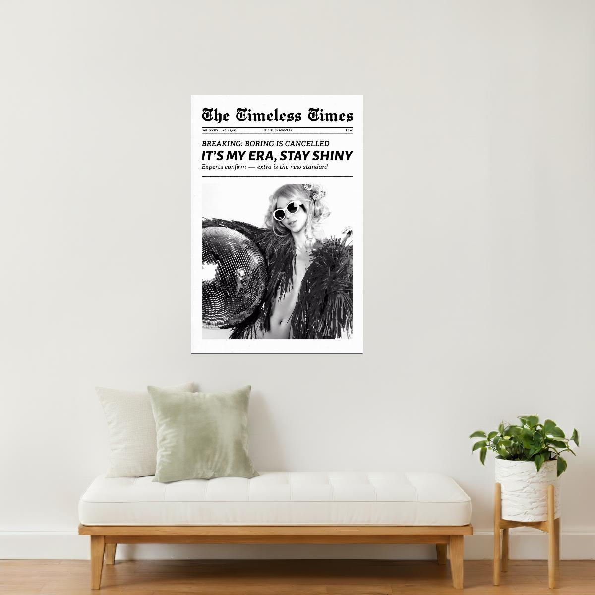 It’s My Era, Stay Shiny | Disco Ball Newspaper Wall Art Poster