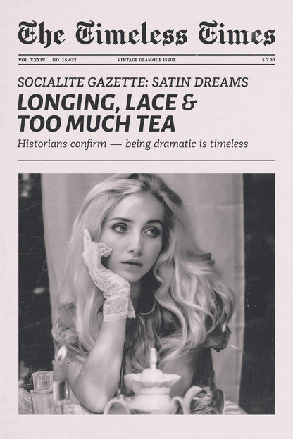 Longing, Lace & Too Much Tea | Coquette Newspaper Print Poster
