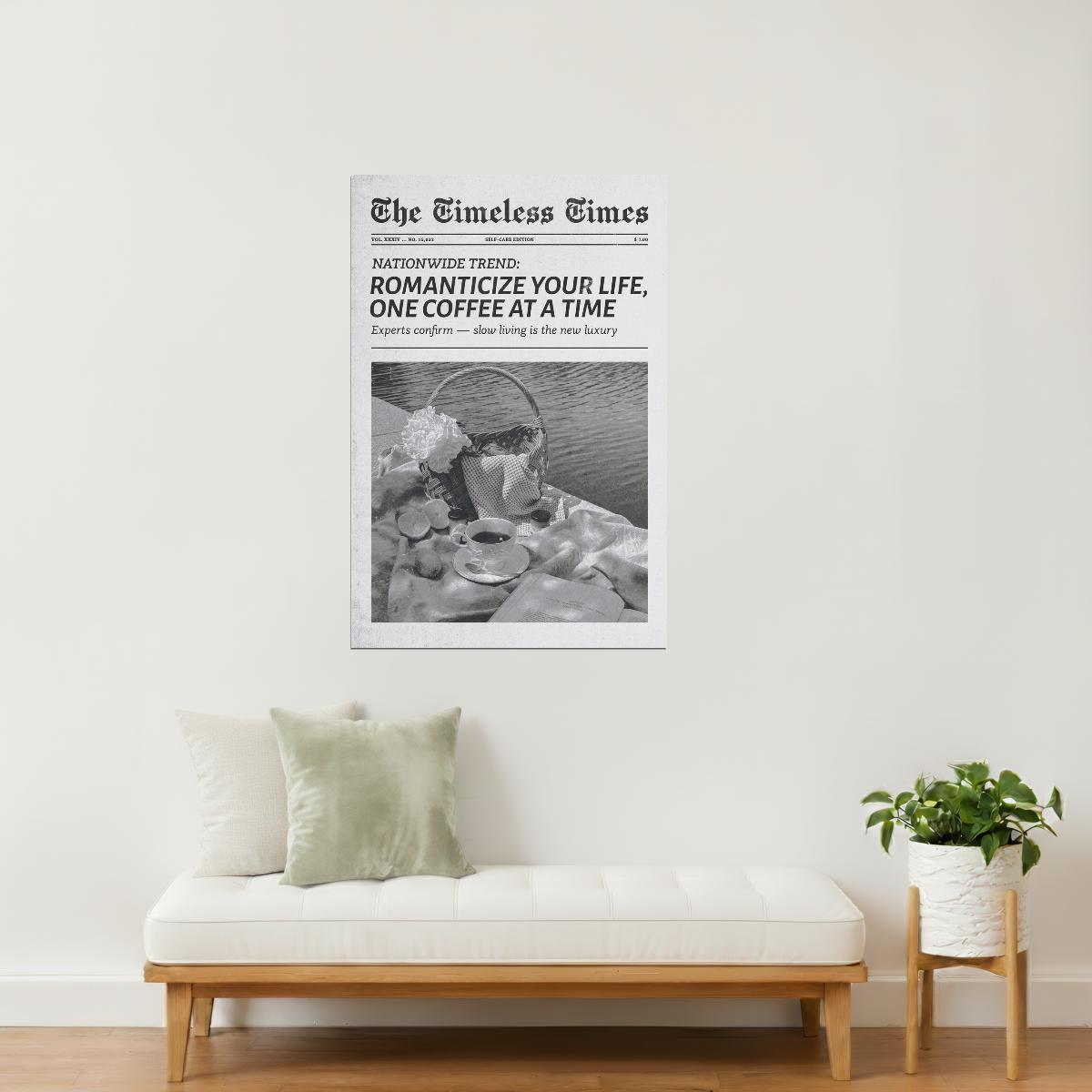 Romanticize Your Life | One Coffee Newspaper Print Poster