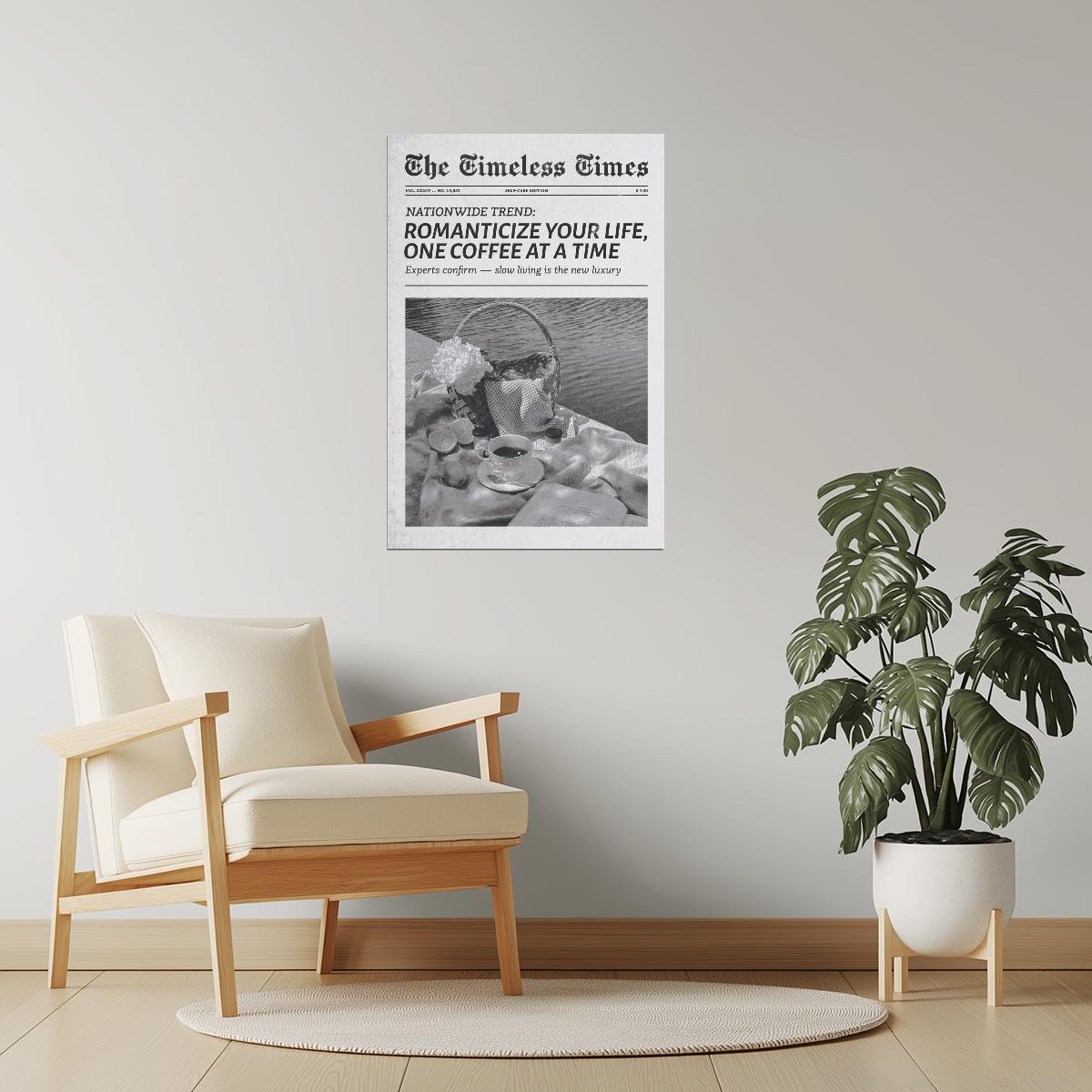 Romanticize Your Life | One Coffee Newspaper Print Poster