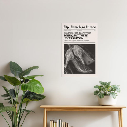 Sorry, But These Heels Stay On | Fashion Newspaper Wall Art Poster