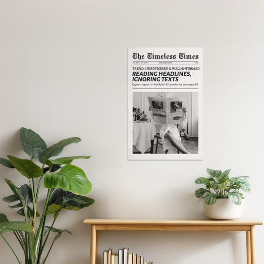 Reading Headlines, Ignoring Texts | Cool Girl Newspaper Print Poster