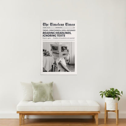 Reading Headlines, Ignoring Texts | Cool Girl Newspaper Print Poster